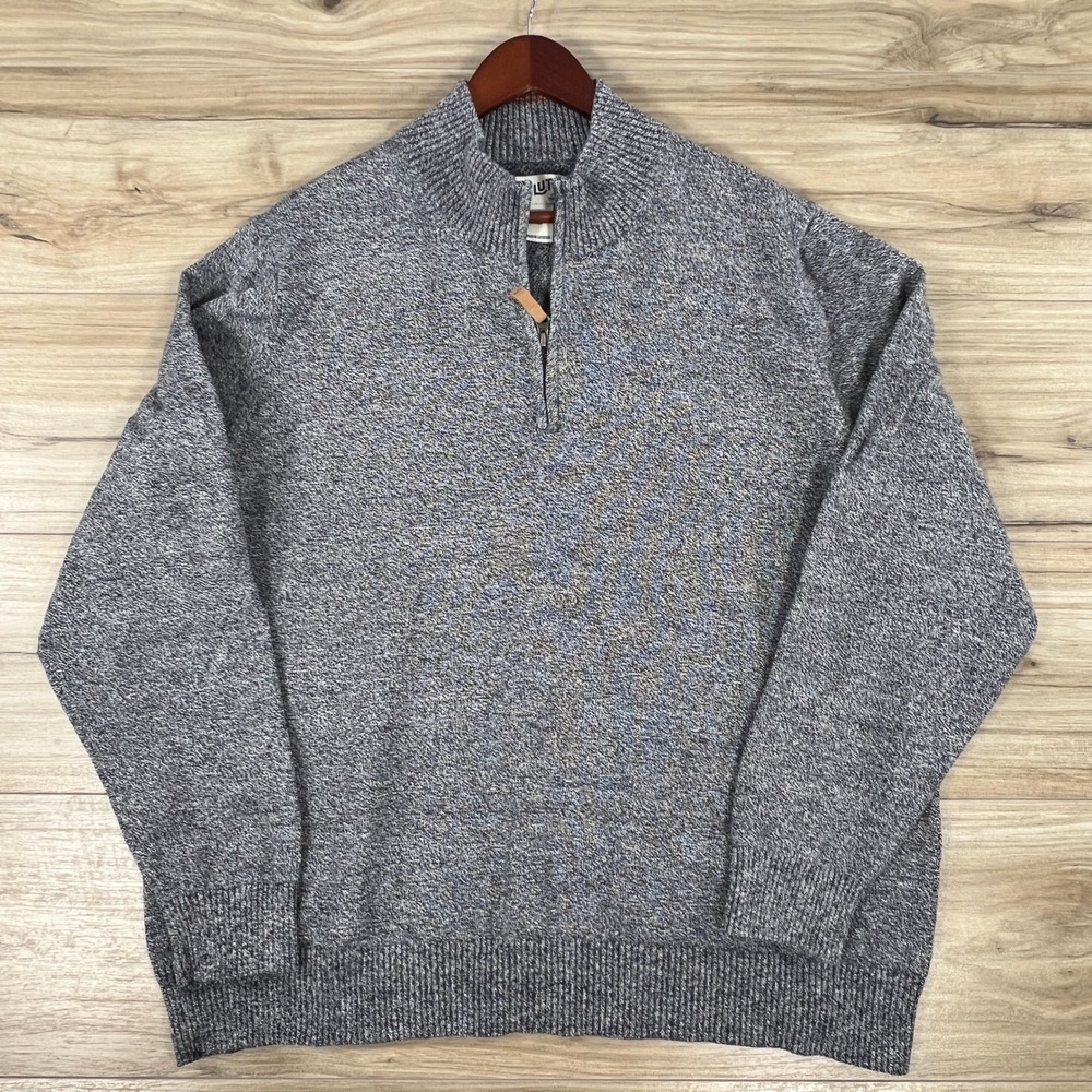 Duluth Trading Co Sweater Mens XL Blue White Marled Quarter Zip Cotton Blend